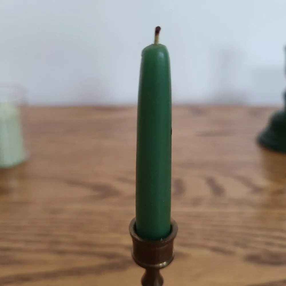 Mixed Sage Green Candle Lot Including Yankee Candle And Mini Brass Candleholder